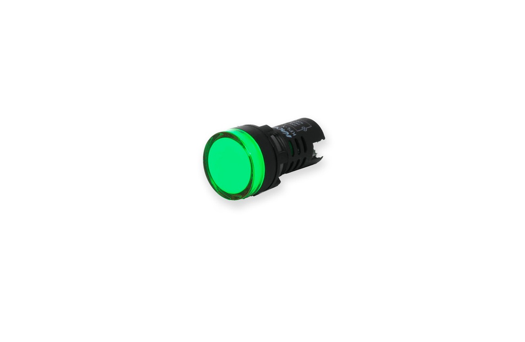 OJO DE BUEY VERDE 12V CA y CC REDONDO 22mm